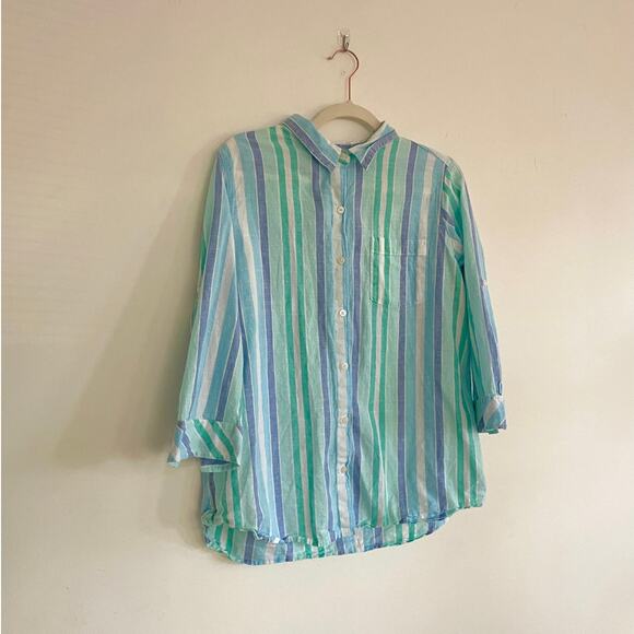 Juniper + Lime - Blue Striped Button Down Long Sleeve Cotton Shirt - Picture 4 of 6